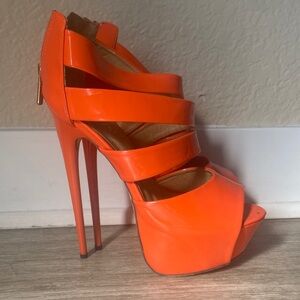 Liliana Bold Orange Strappy Stiletto High Heels